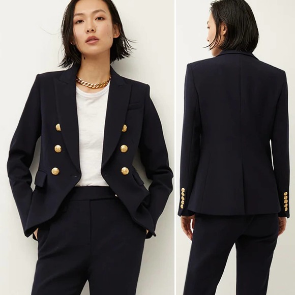NWT Veronica Beard Miller Dickey Jacket Blazer Navy Blue Gold Buttons Size 2 - Picture 2 of 13
